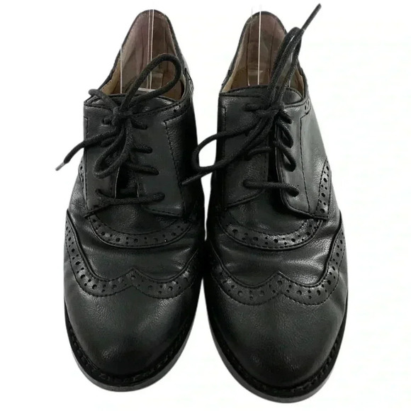 Adrienne Vittadini Biome flats size 7 black faux leather spectator oxfords - Picture 2 of 15